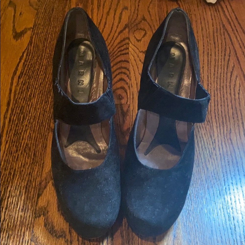 Marni black suede wedge heels